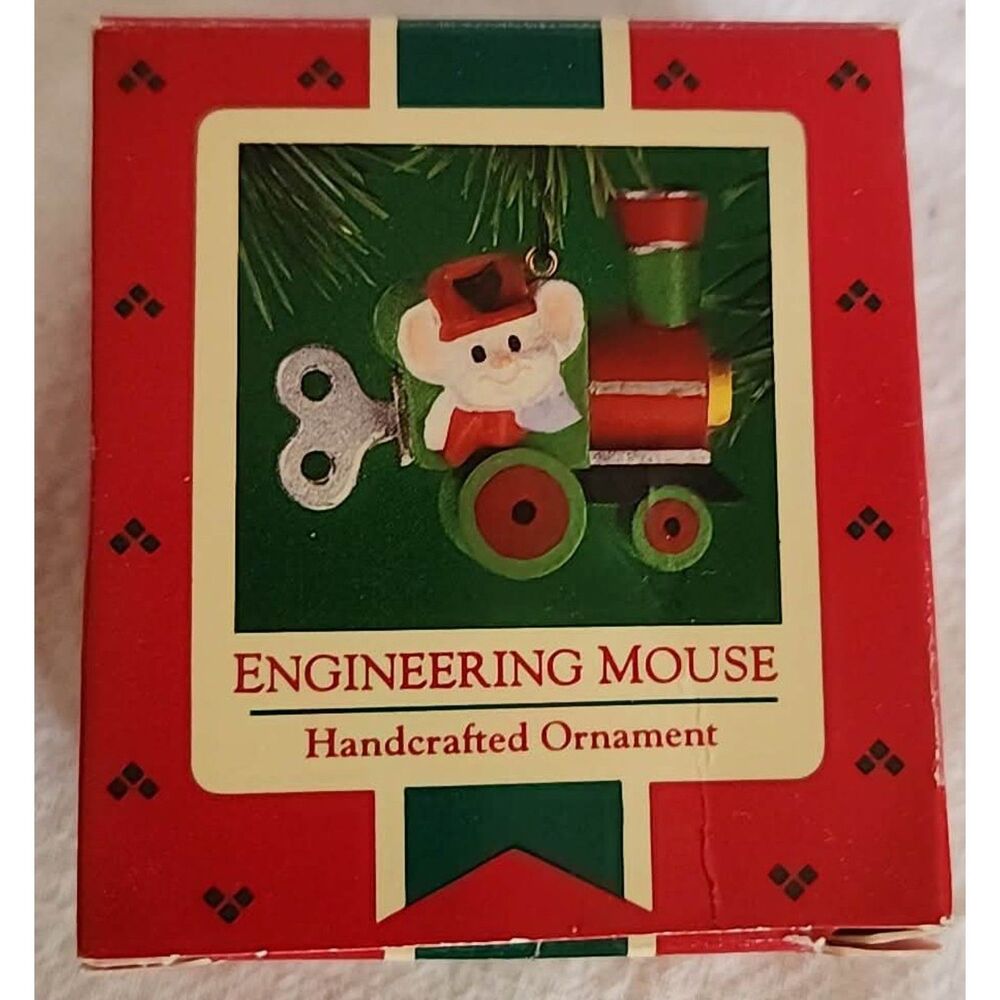 1985 Hallmark Keepsake Engineering Mouse Train Conductor Christmas Ornament